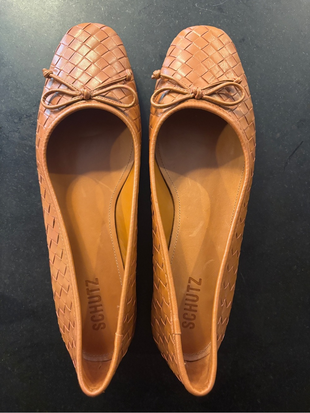 SCHUTZ Woven Leather Ballet Flats in Cognac- NEW - never worn